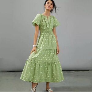 Anthropologie The Somerset Green Polka Dot Tiered Maxi Dress